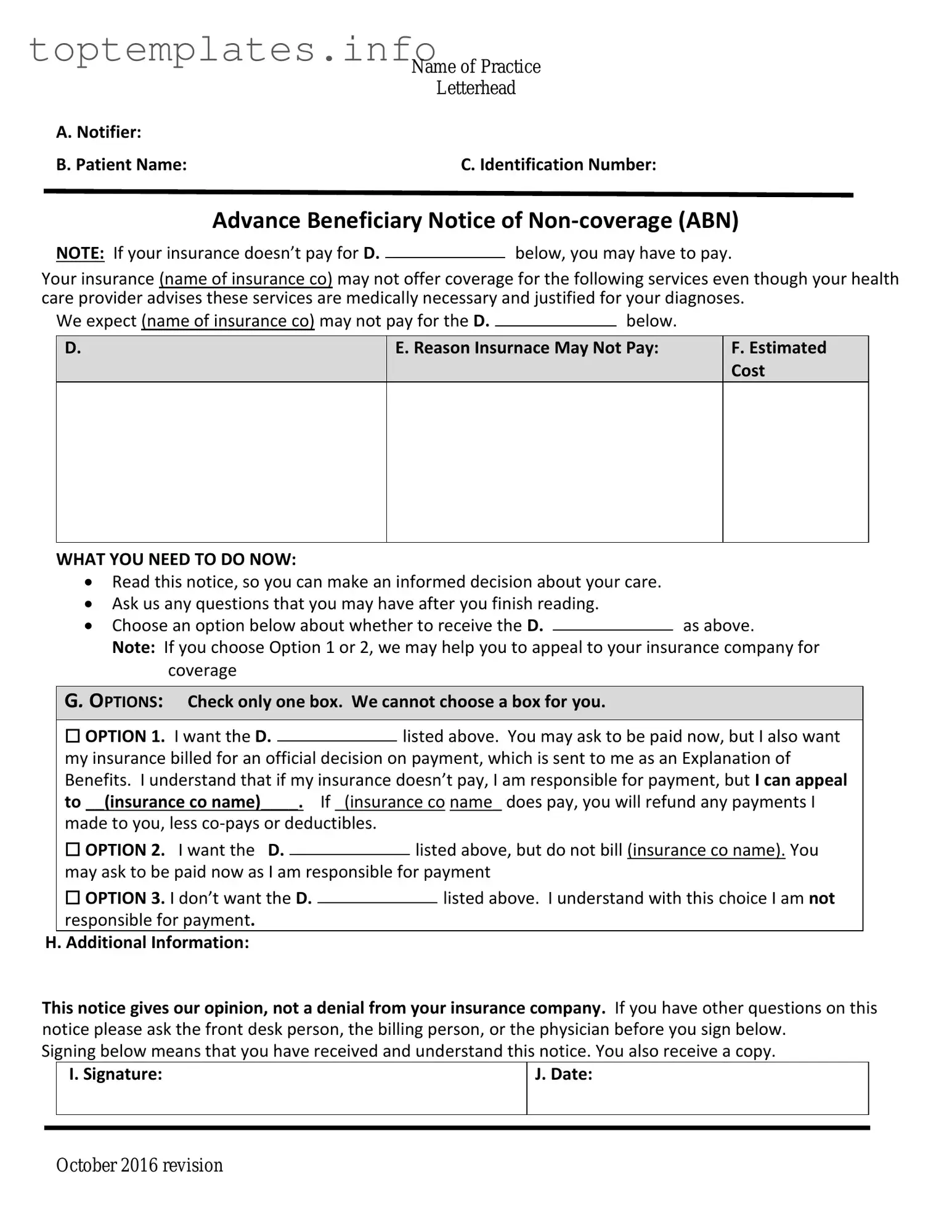 Fill in Your Advance Beneficiary Notice of Non-coverage Form