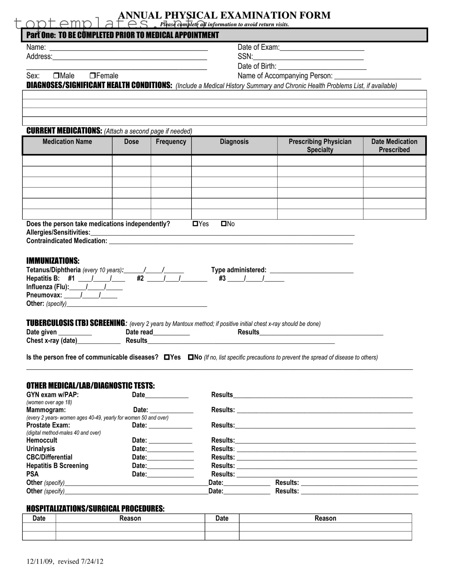 Fill in Your Annual Physical Examination Form