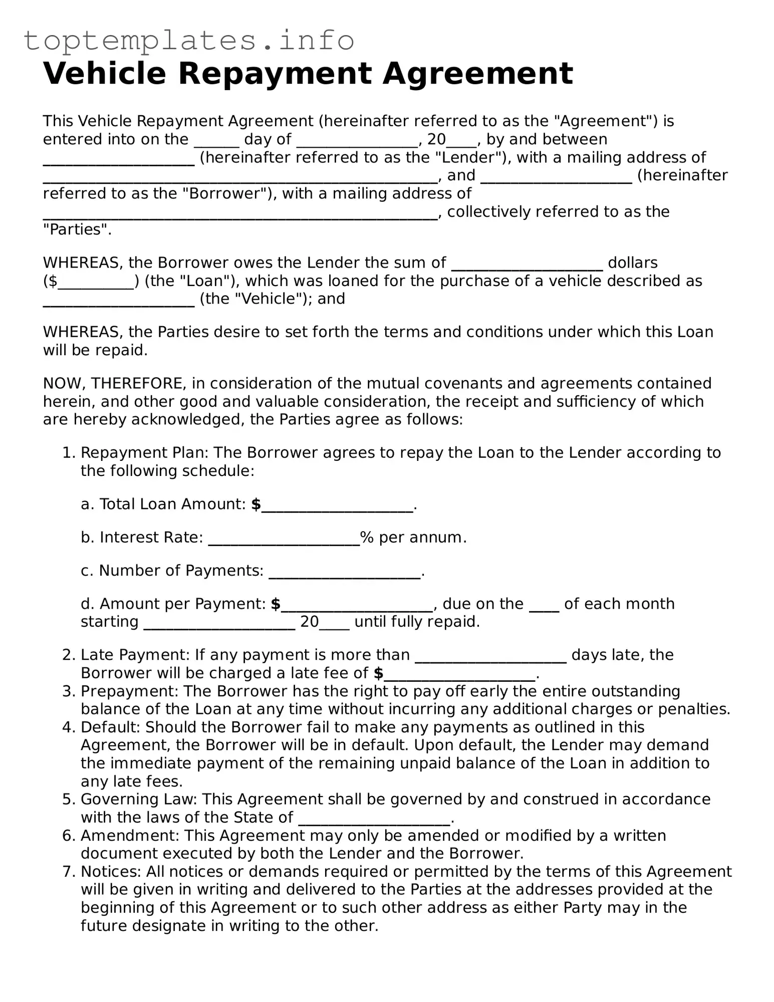 Attorney-Approved Vehicle Repayment Agreement Template