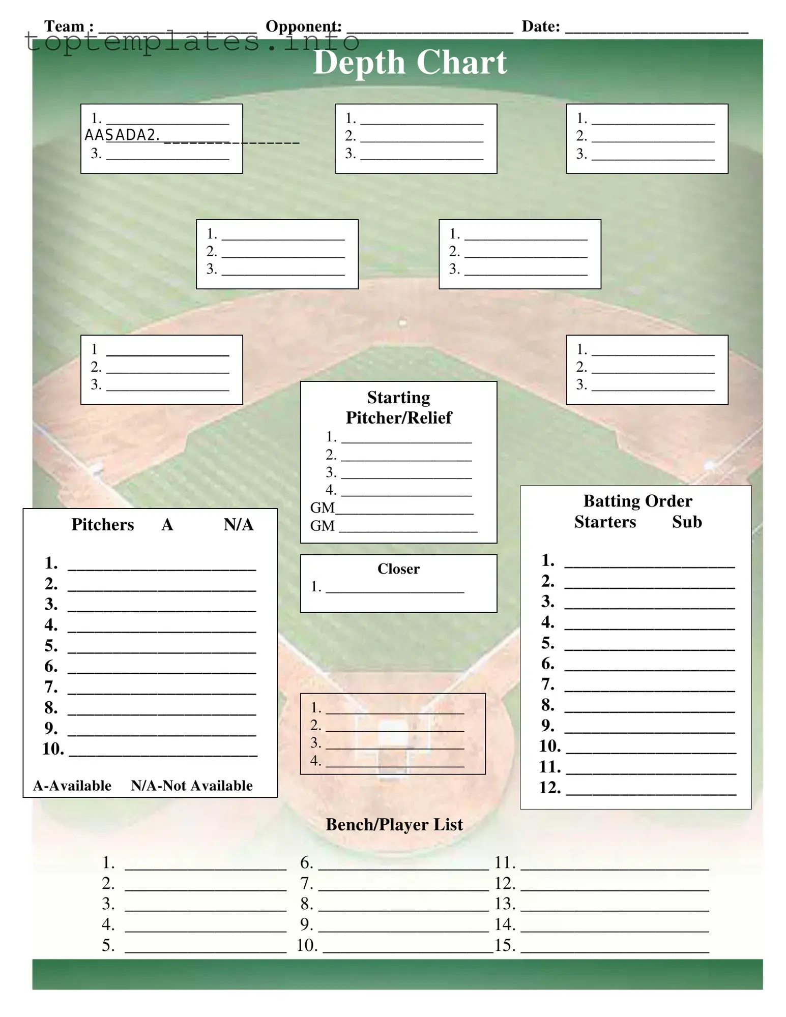 Fill in Your Baseball Field Lineup Form