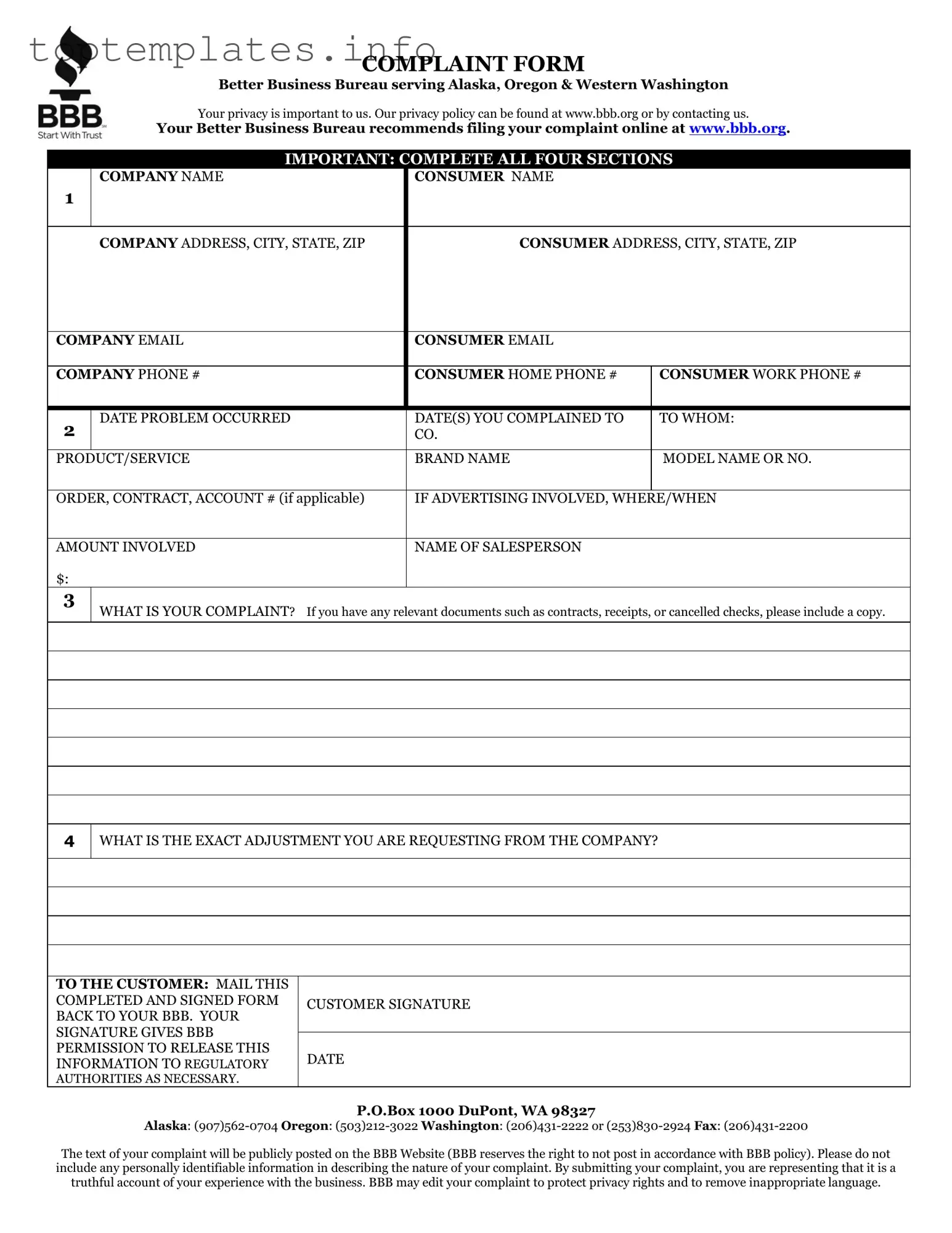 Fill in Your Bbb Complaint Form
