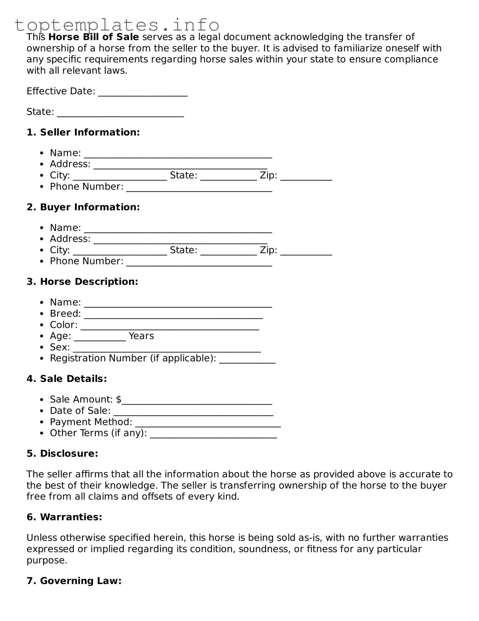 Attorney-Approved Horse Bill of Sale Template