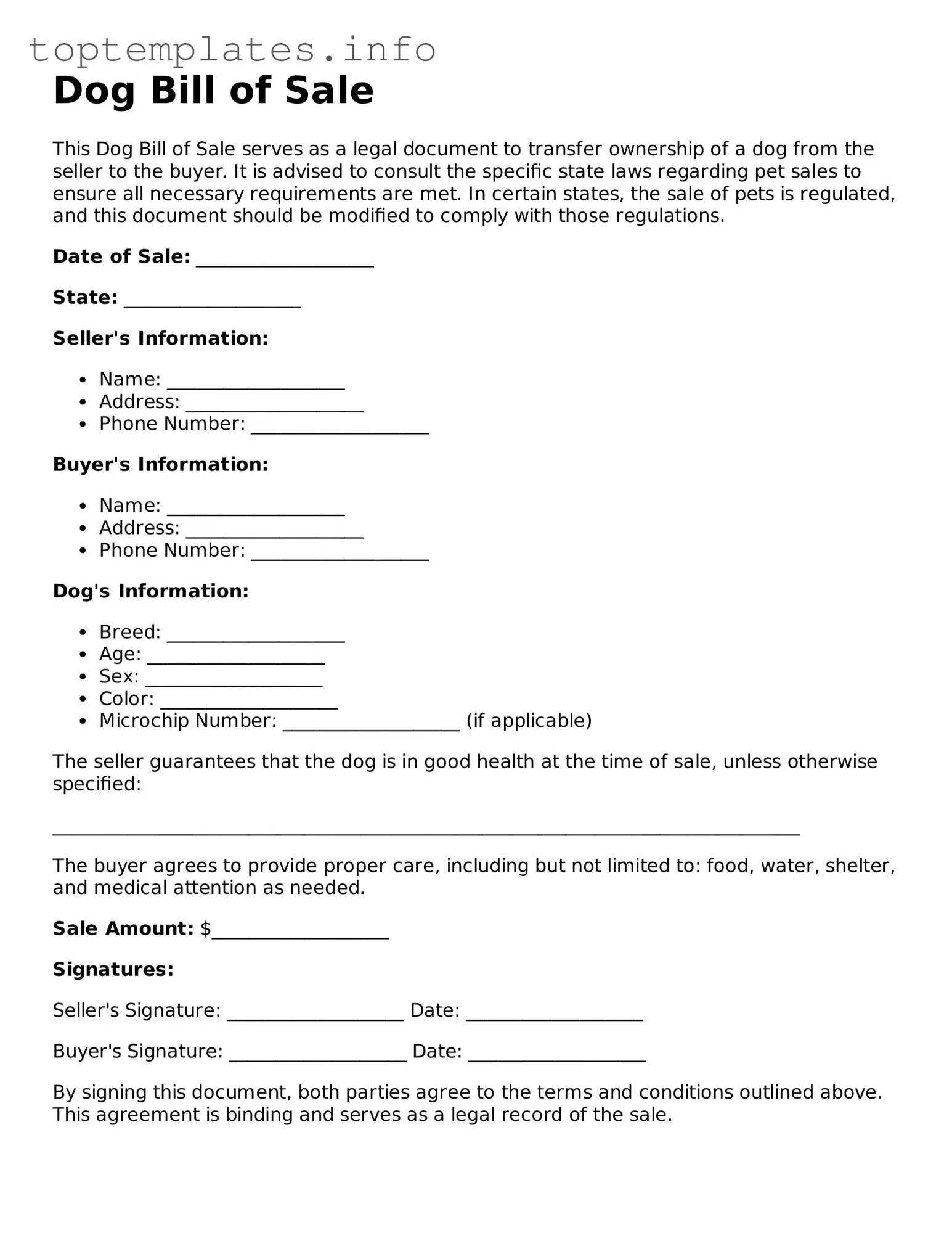 Attorney-Approved Dog Bill of Sale Template