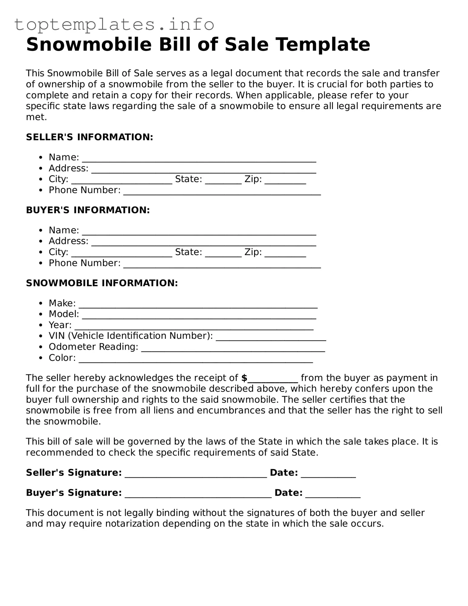 Attorney-Approved Snowmobile Bill of Sale Template