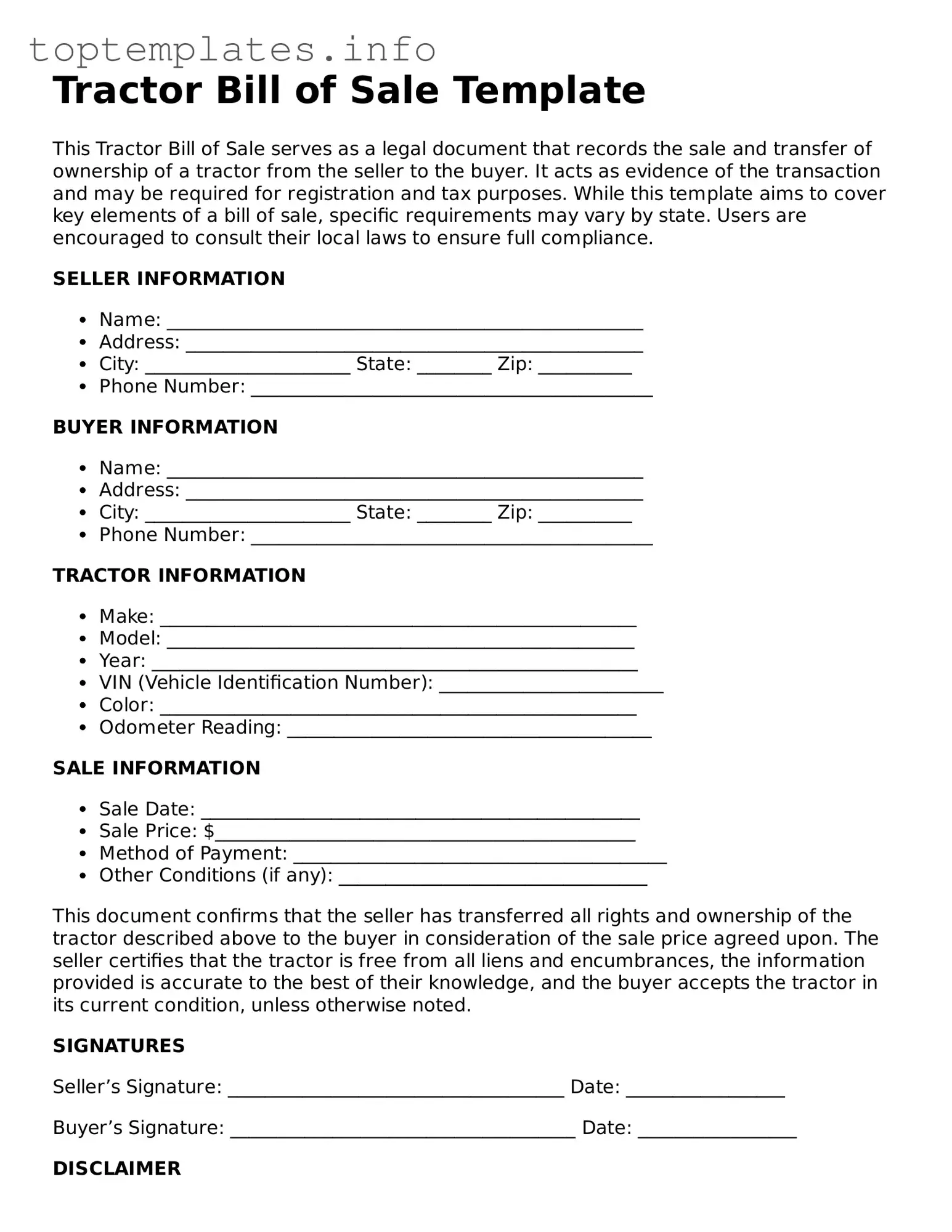 Attorney-Approved Tractor Bill of Sale Template