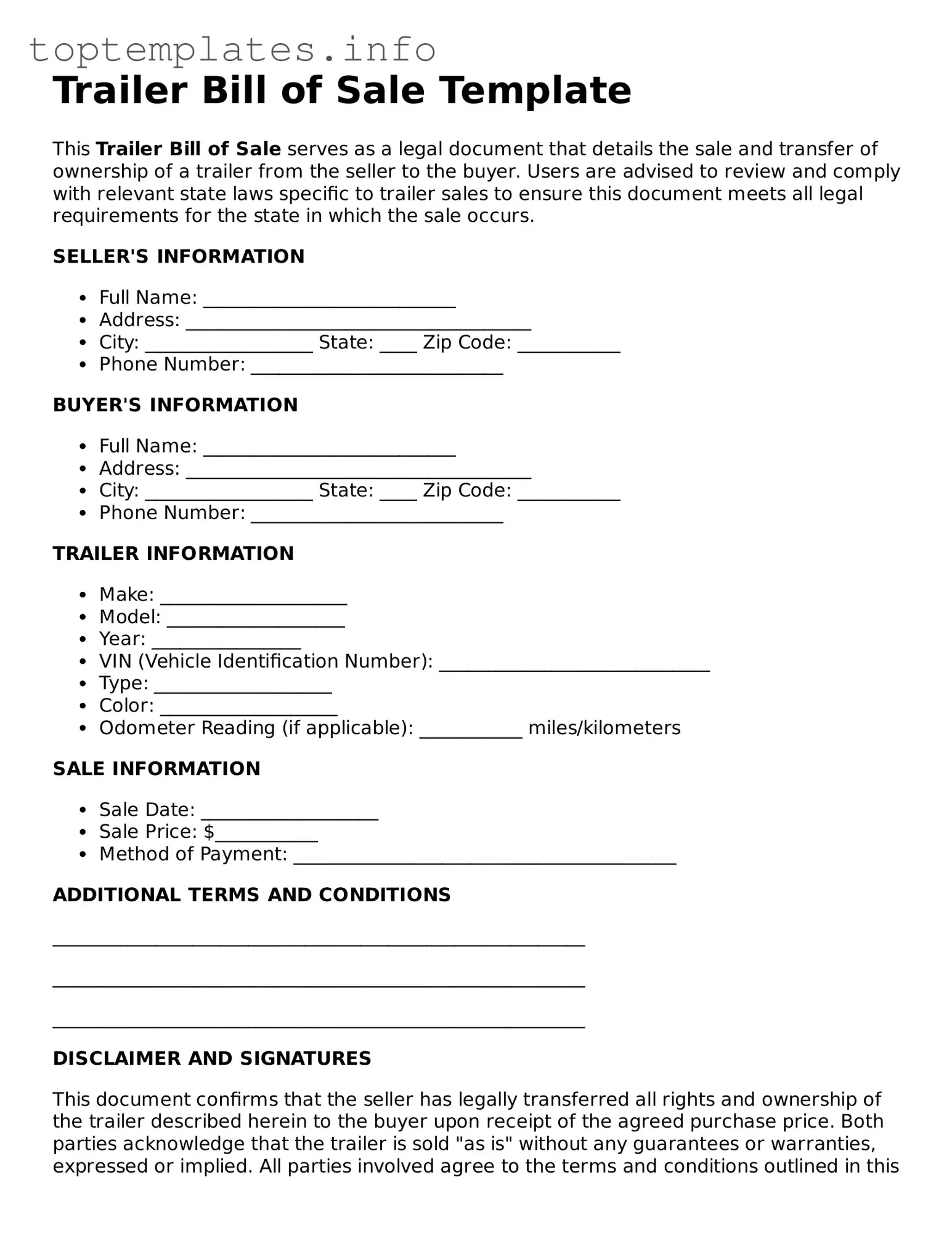 Attorney-Approved Trailer Bill of Sale Template