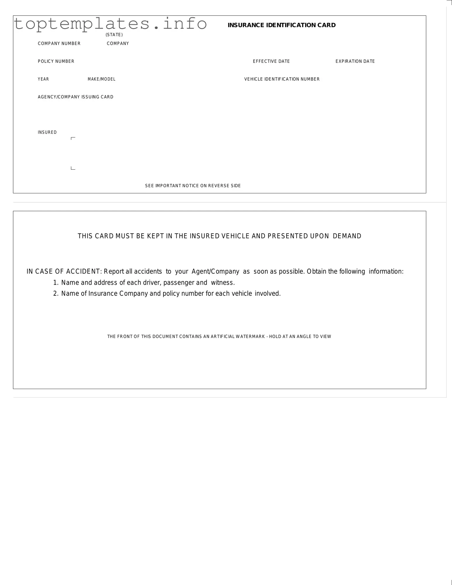 Fill in Your Auto Insurance Card Form