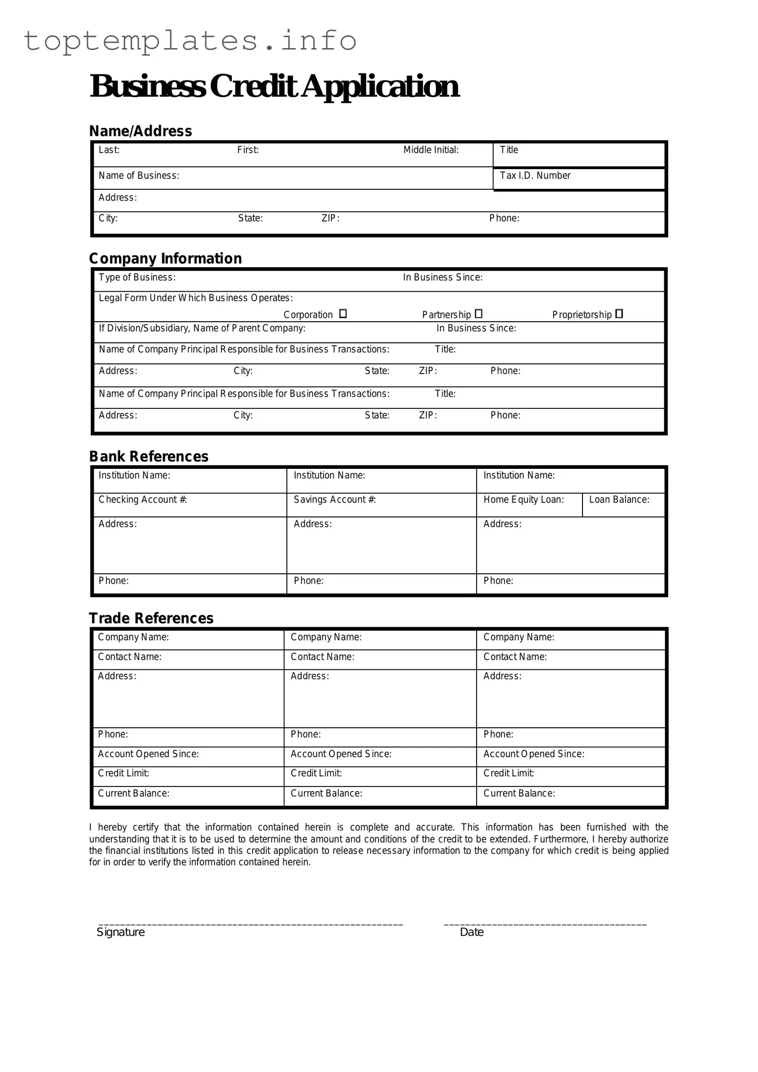 Fill in Your Business Credit Application Form