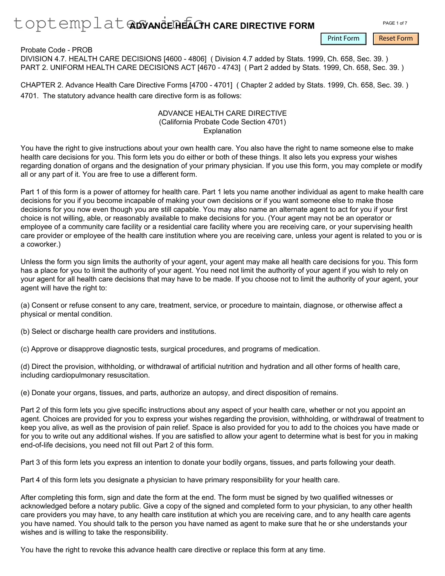 Fill in Your California Advanced Health Care Directive Form