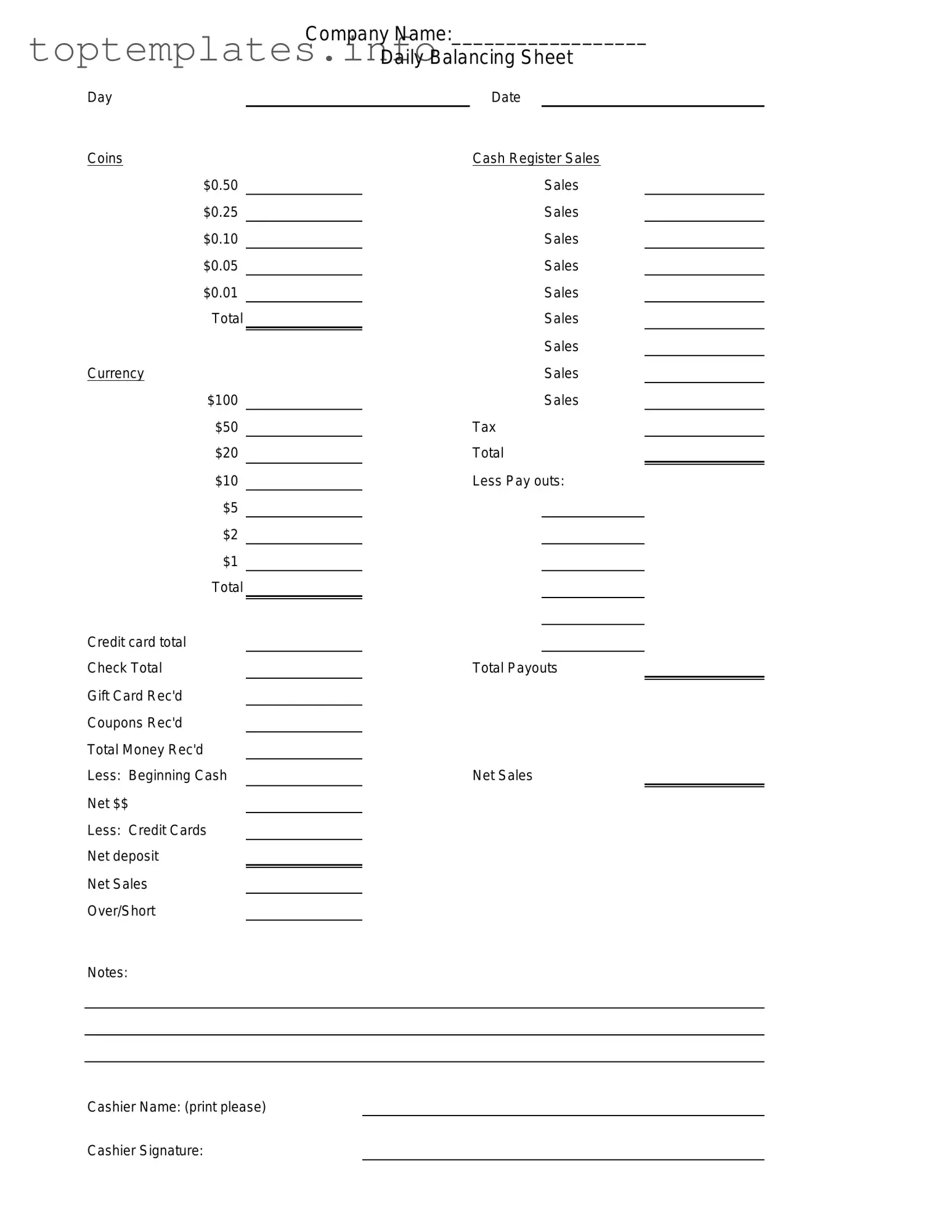 Fill in Your Cash Drawer Count Sheet Form