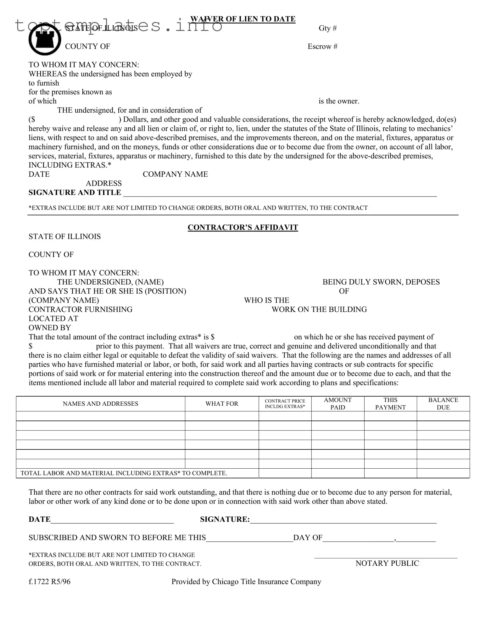 Fill in Your Chicago Title Waiver Format Form