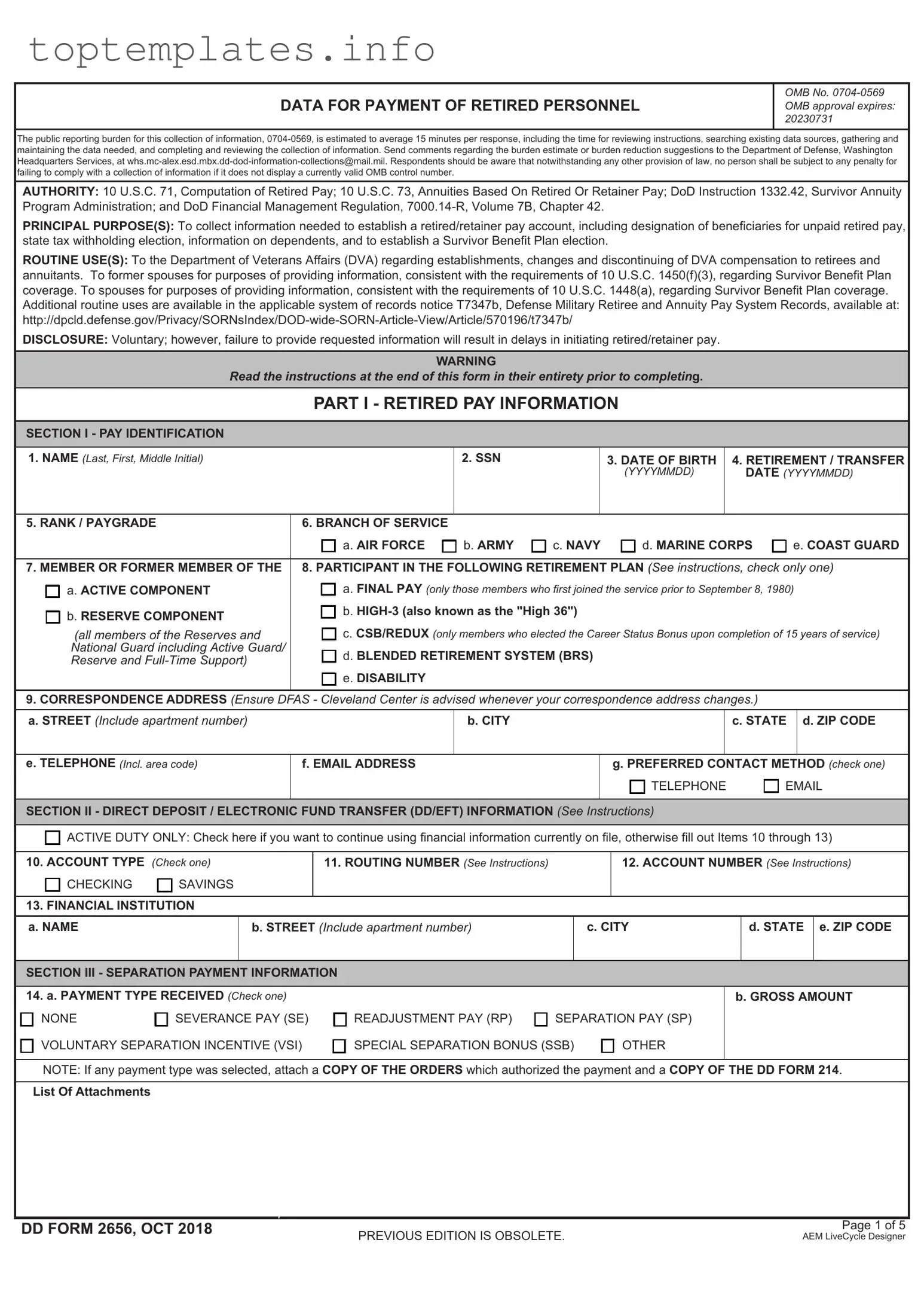 Fill in Your DD 2656 Form