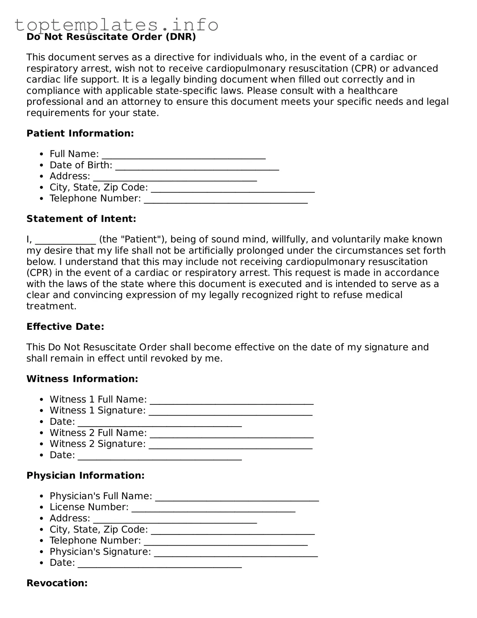 Attorney-Approved Do Not Resuscitate Order Template