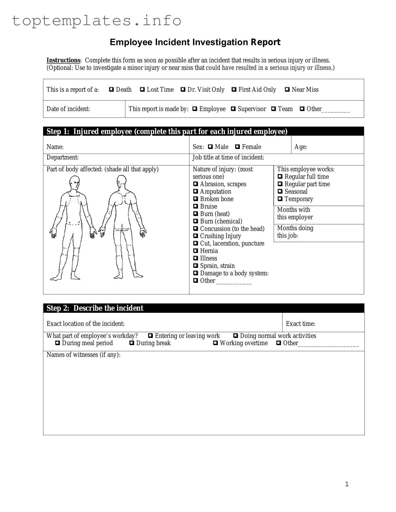 Fill in Your Employee Accident Report Form