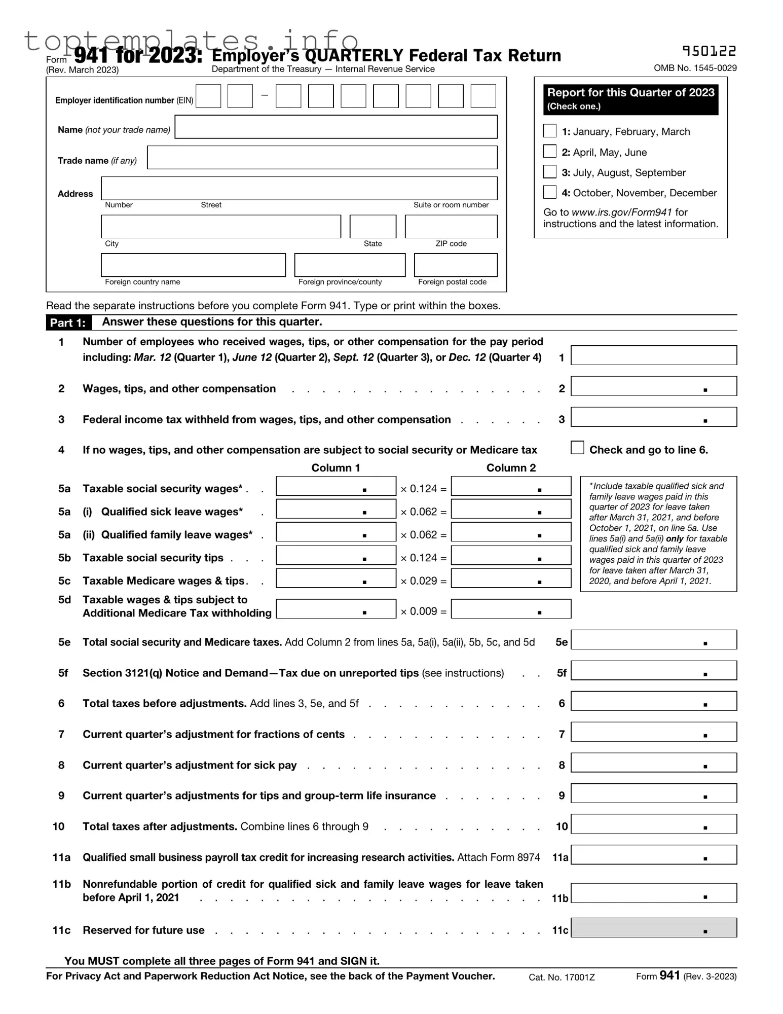 Fill in Your IRS 941 Form