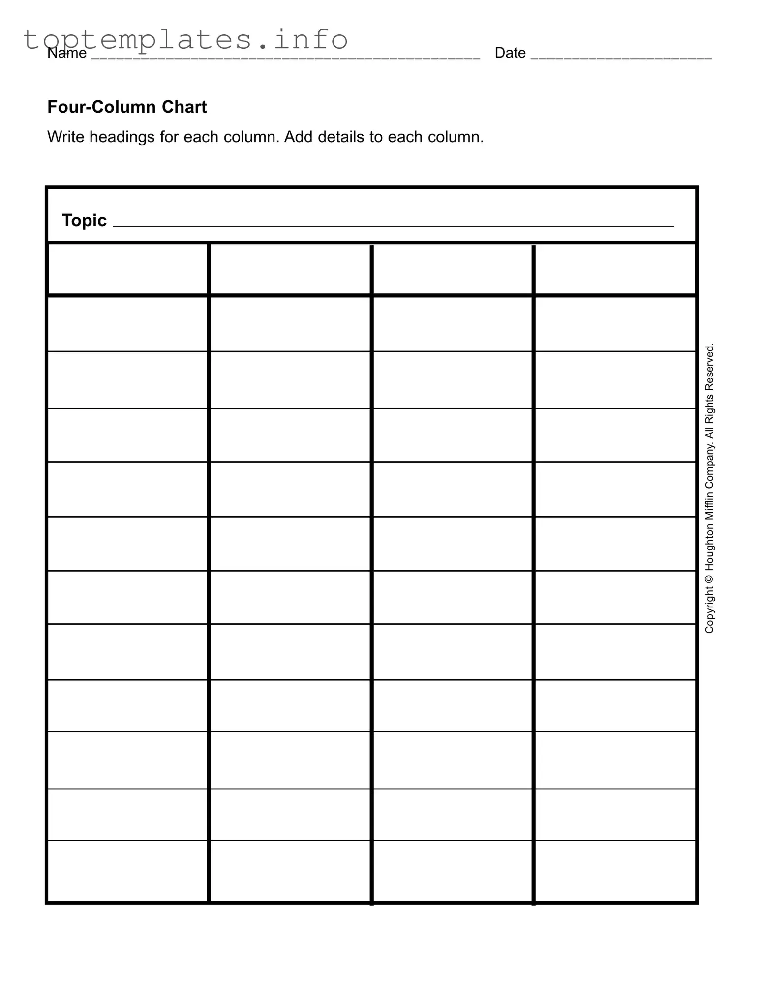 Fill in Your Four Column Chart Form