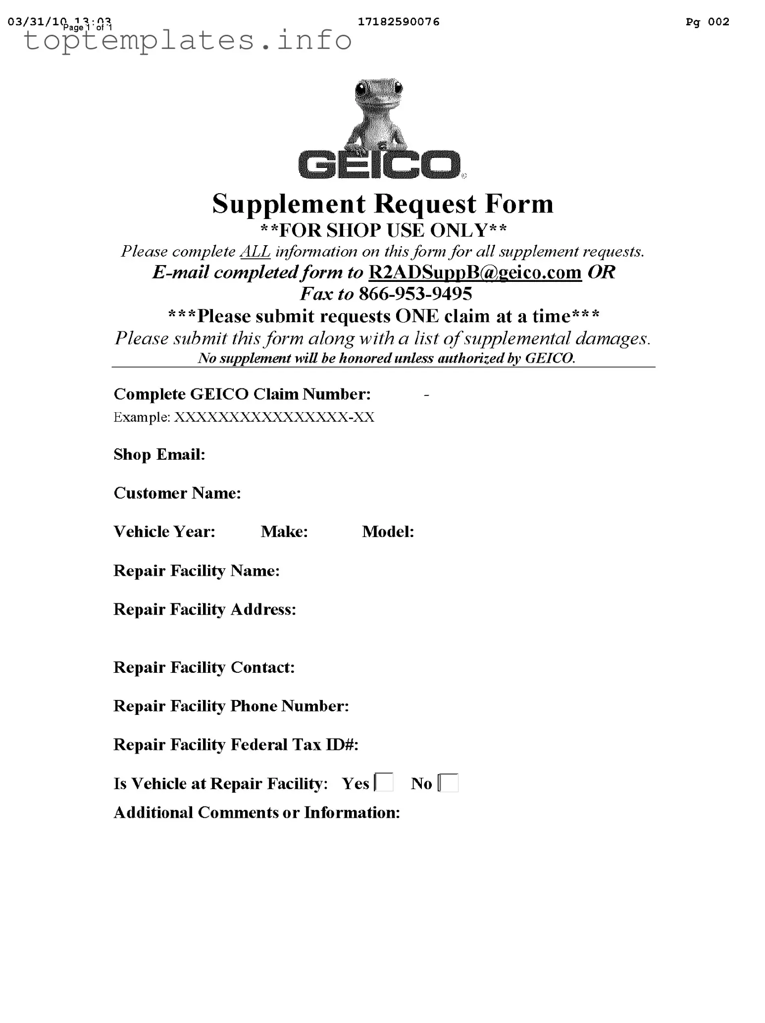 Fill in Your Geico Supplement Request Form