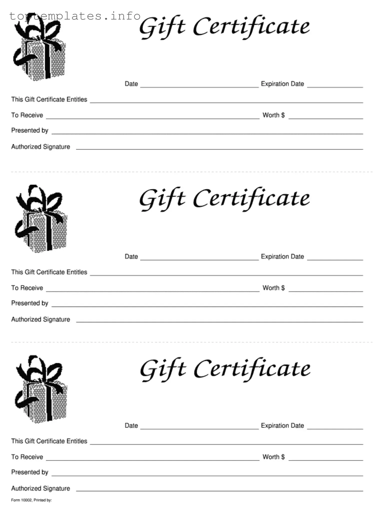 Fill in Your Gift Certificate Form