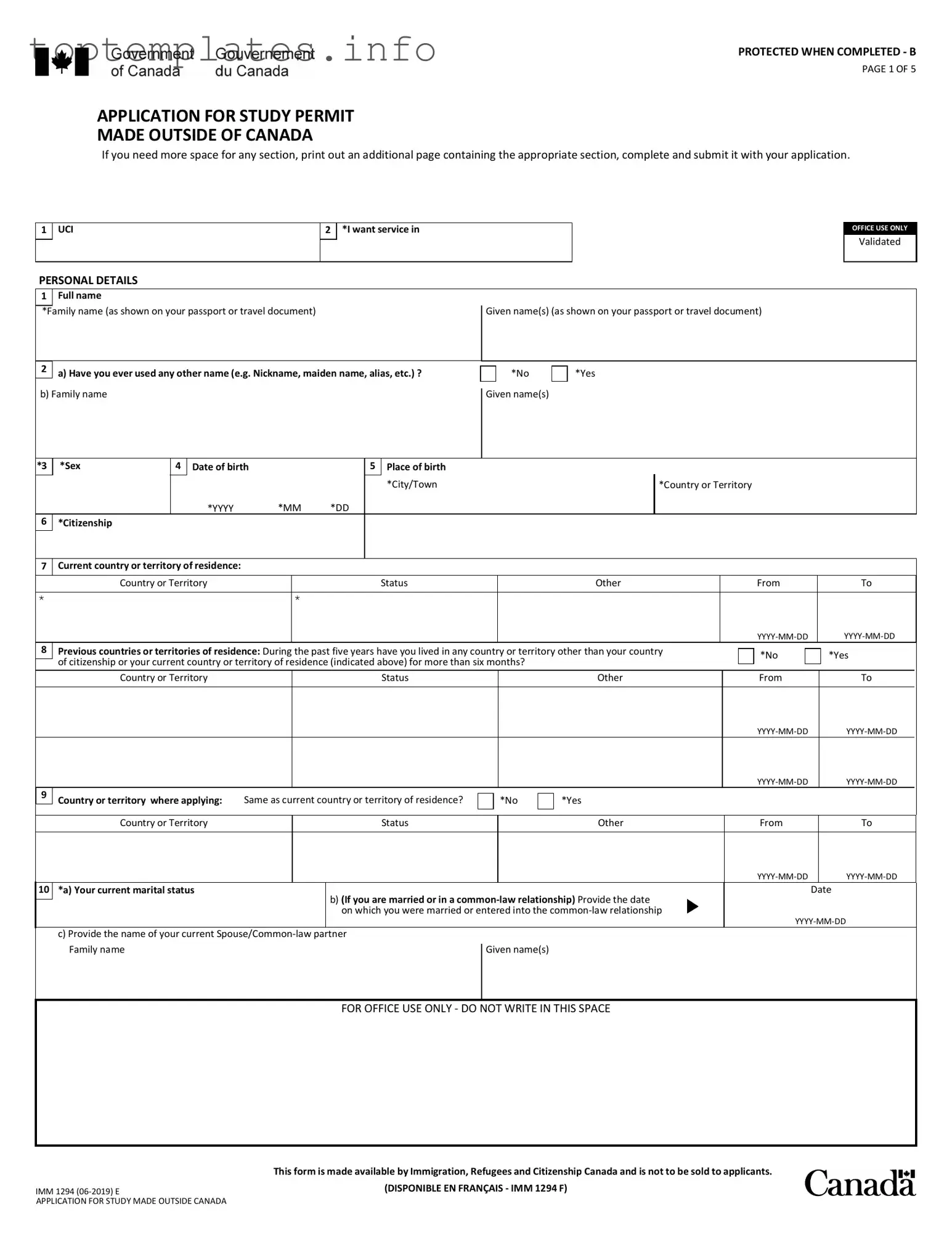 Fill in Your Imm 1294 Form