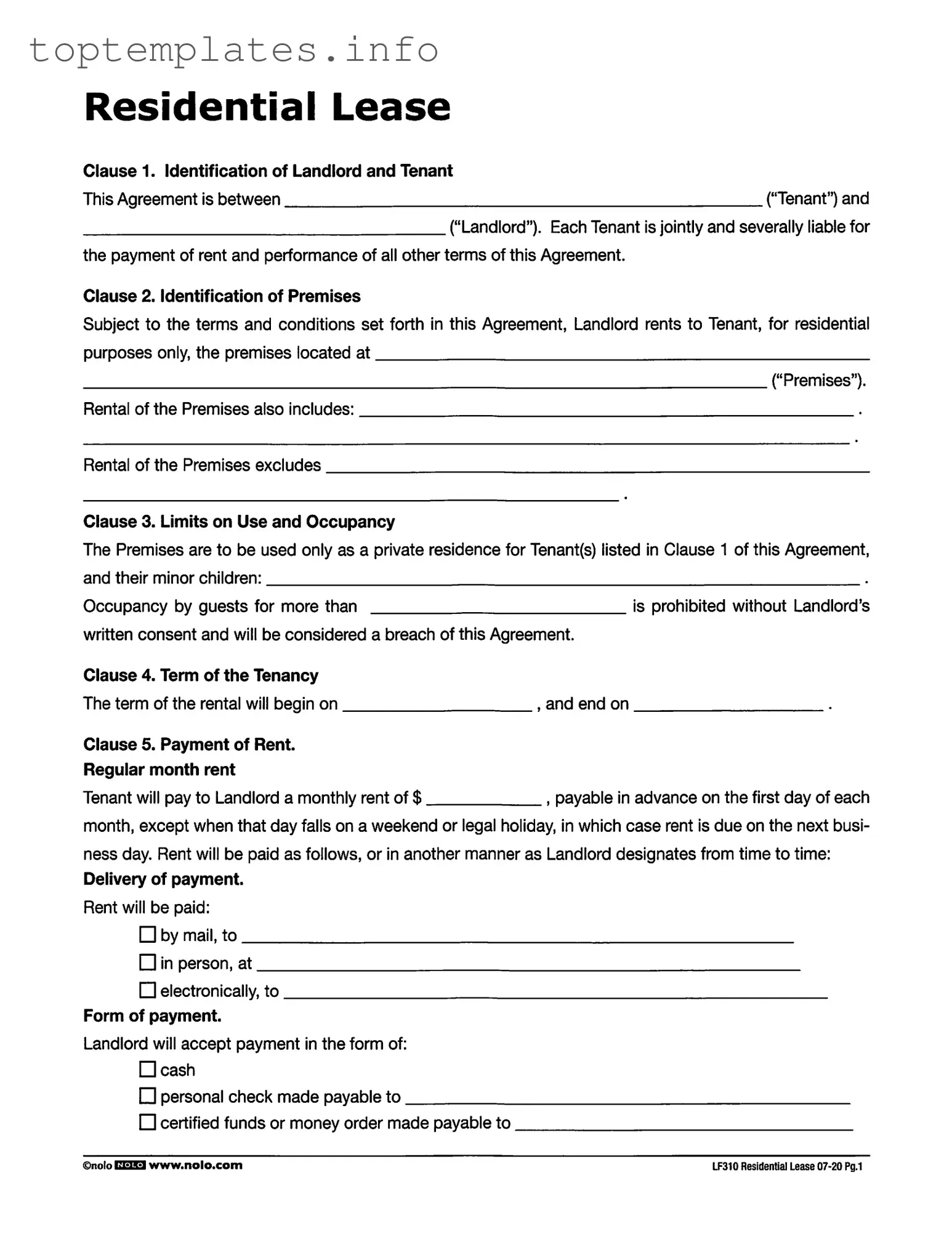 Fill in Your Lf310 Residential Lease Form