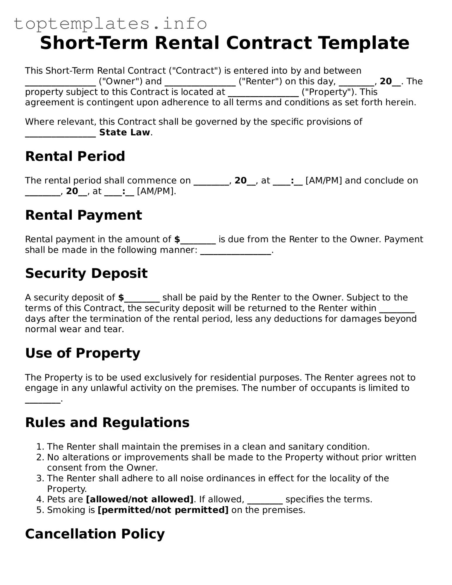 Attorney-Approved Short-Term Rental Contract Template