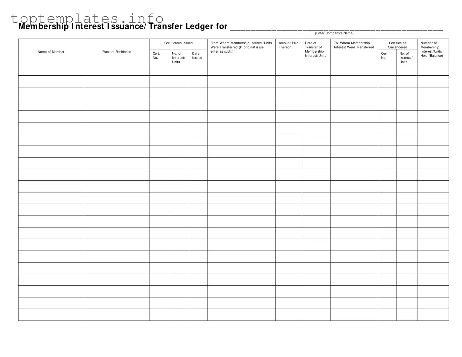 Fill in Your Membership Ledger Form