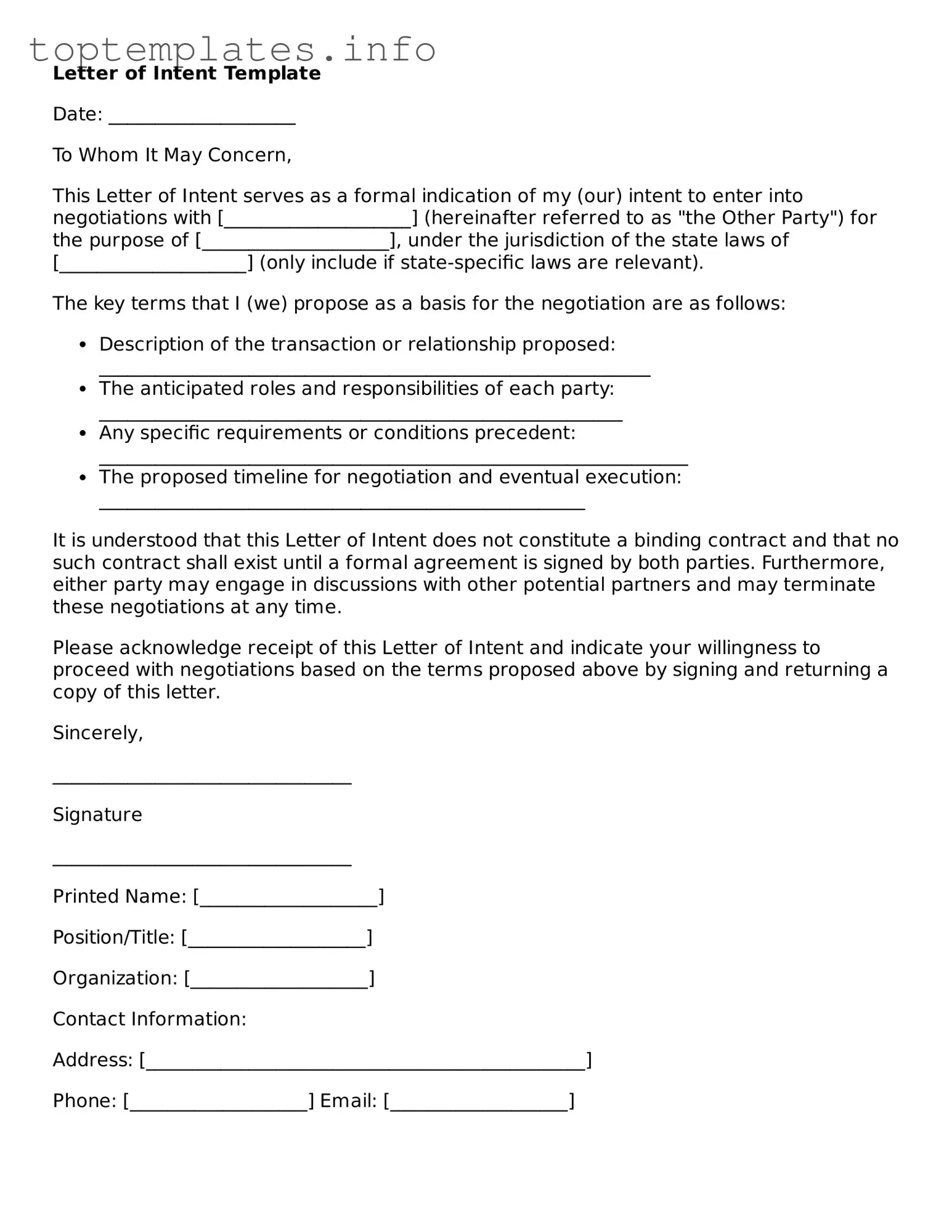 Attorney-Approved Letter of Intent Template