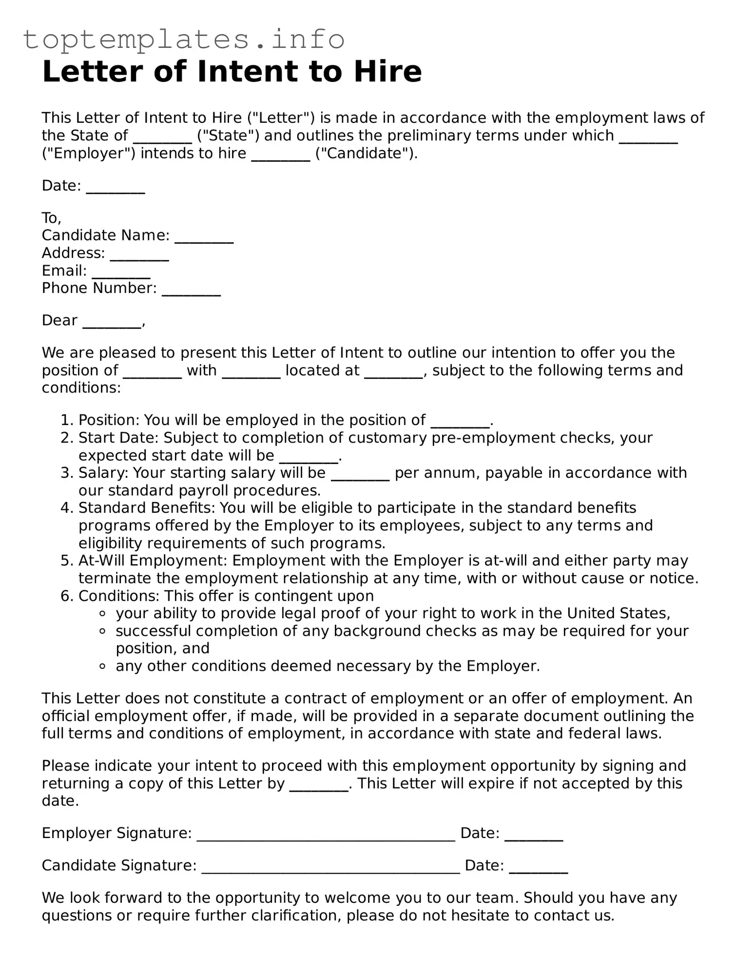 Attorney-Approved Letter of Intent to Hire Template
