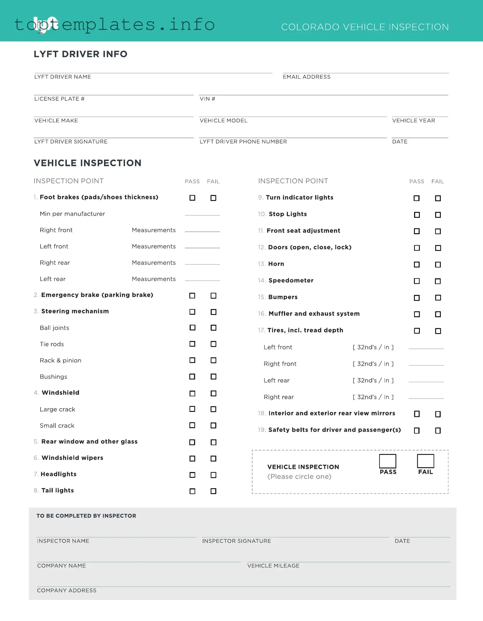 Fill in Your Lyft Inspection Form