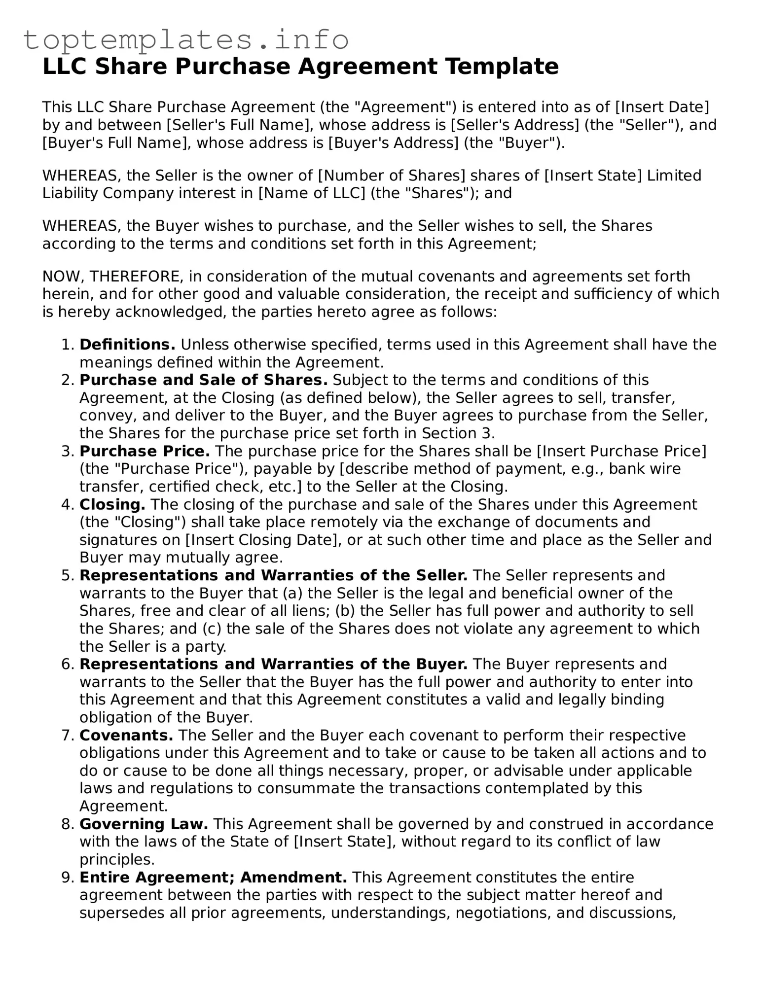 Attorney-Approved LLC Share Purchase Agreement Template