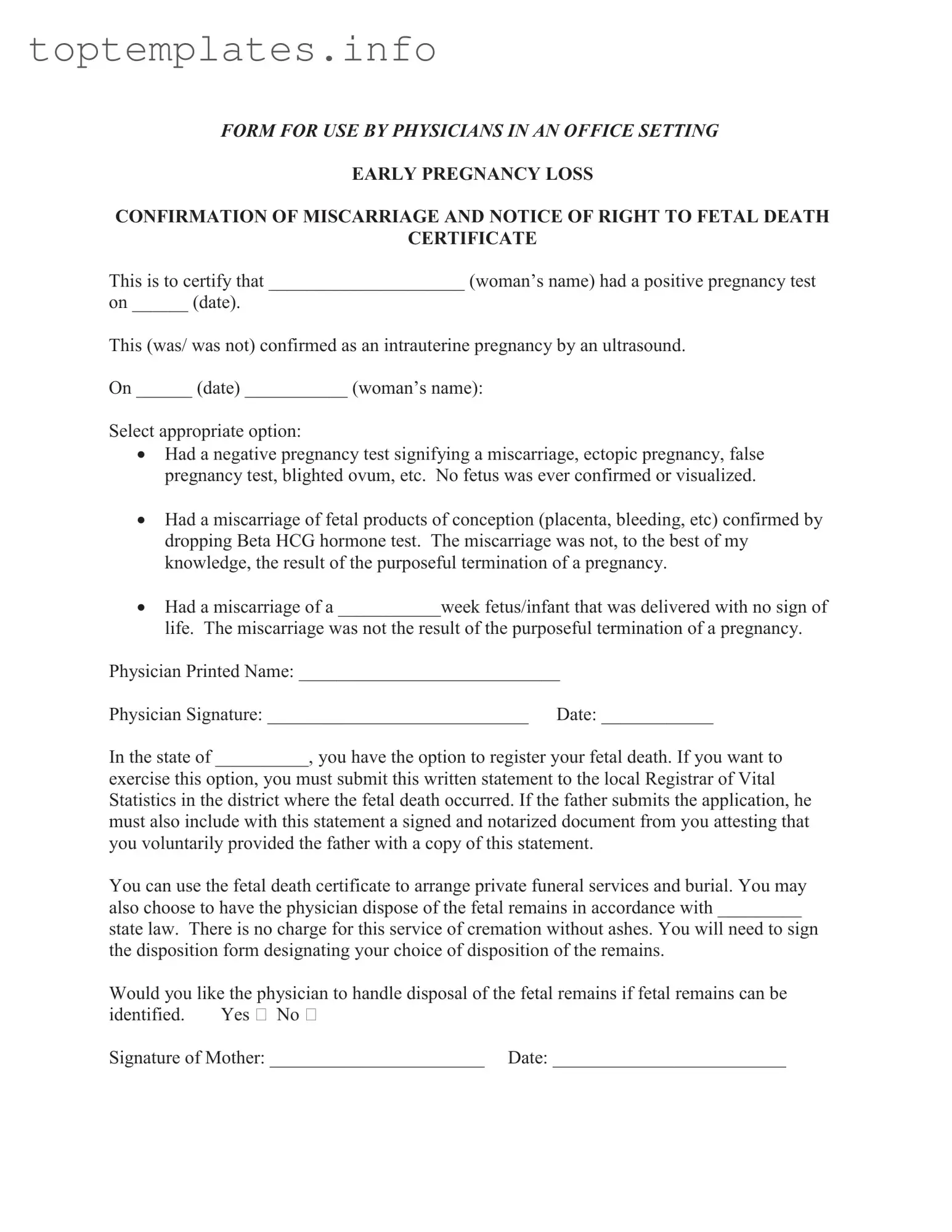 Fill in Your Miscarriage Discharge Paper Form