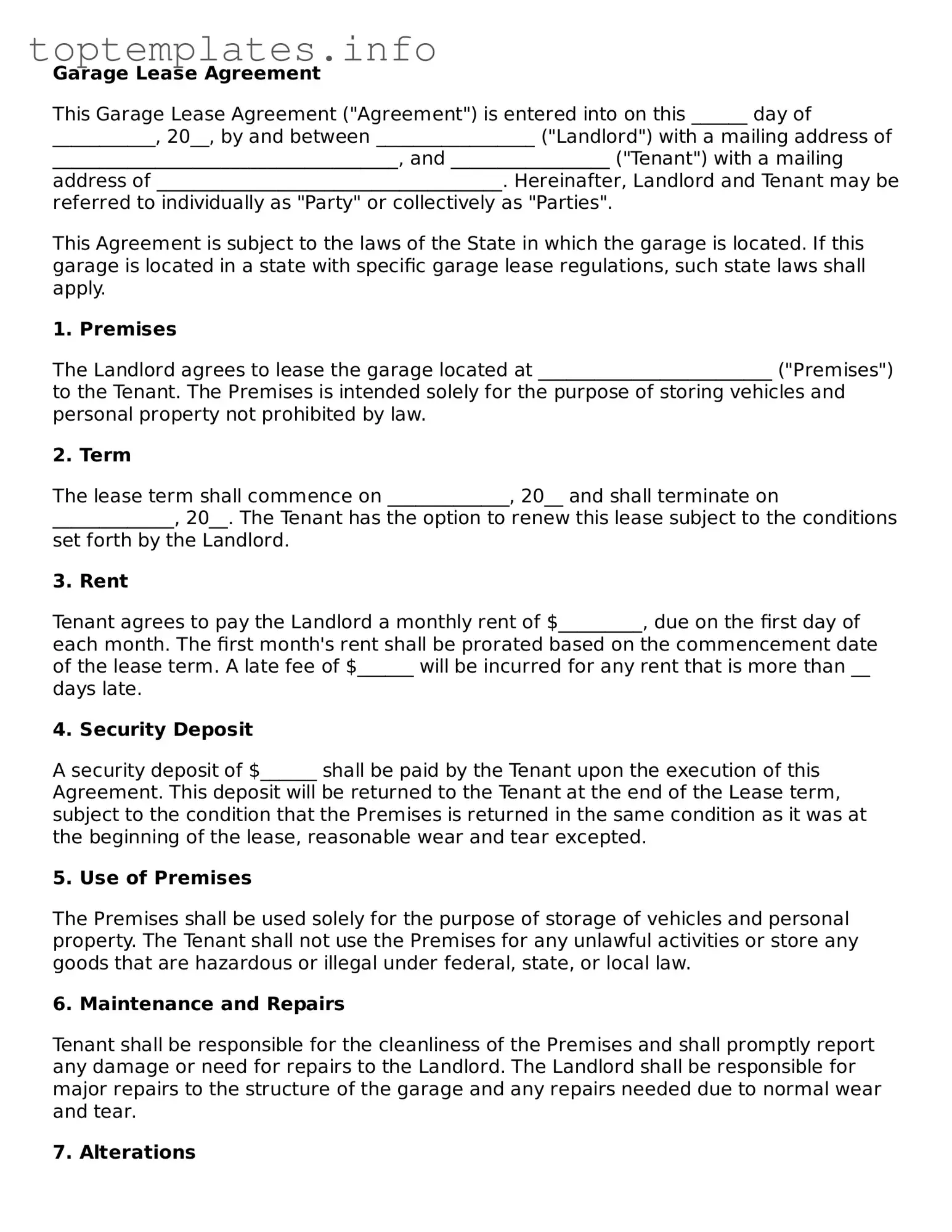 Attorney-Approved Garage Lease Agreement Template