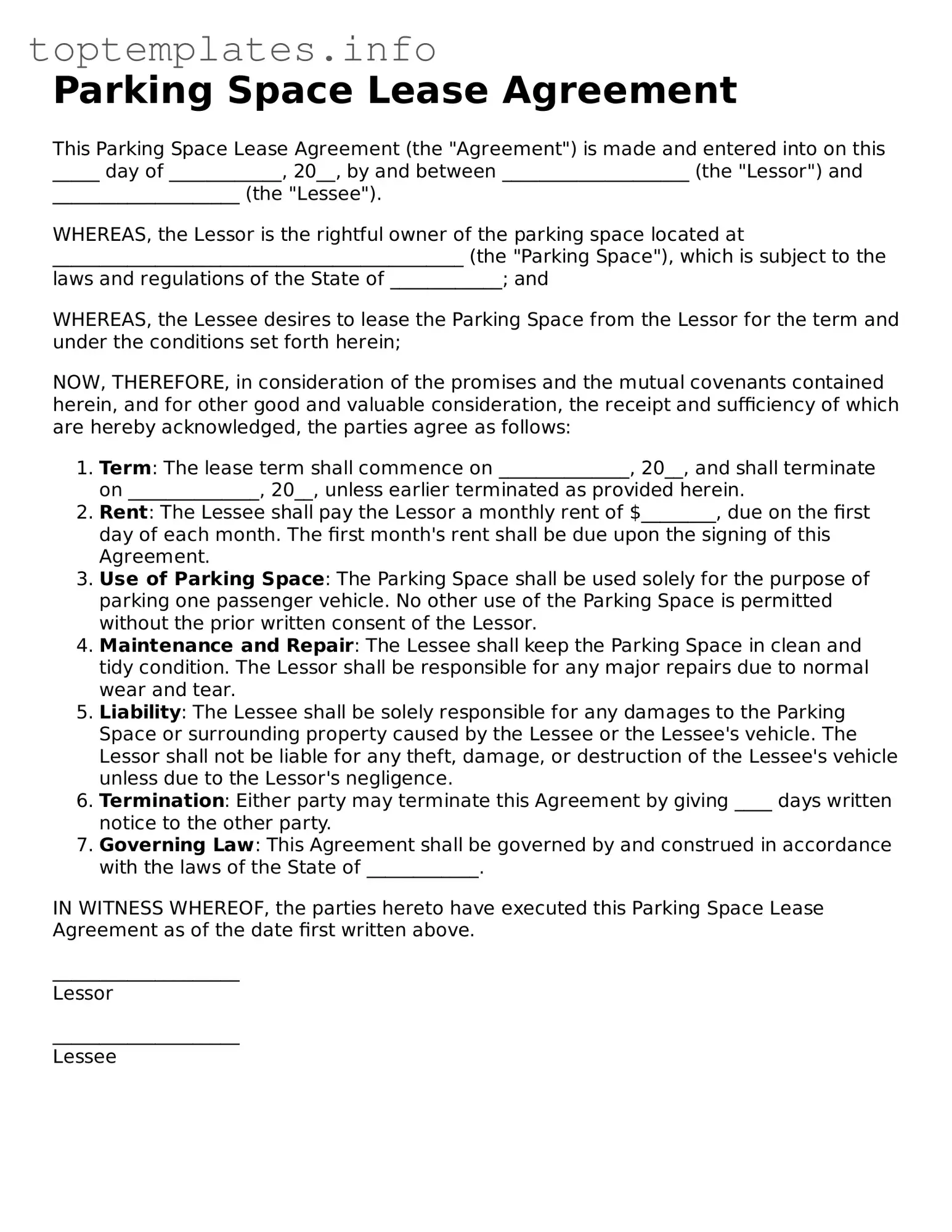 Attorney-Approved Parking Space Lease Agreement Template