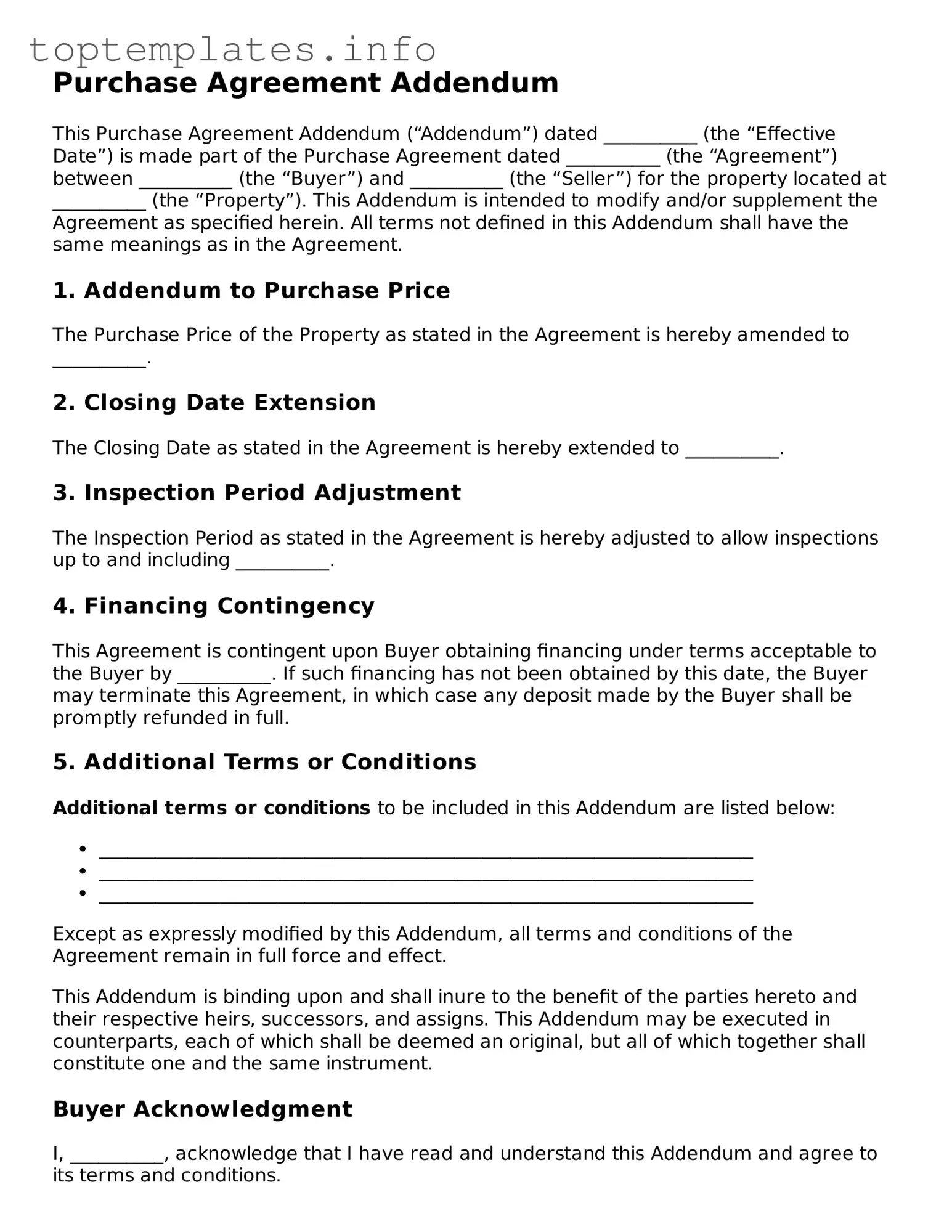 Attorney-Approved Purchase Agreement Addendum Template