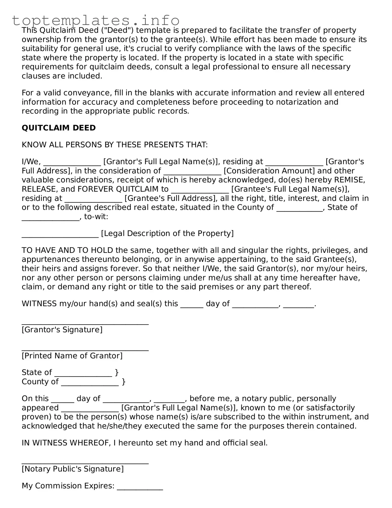 Attorney-Approved Quitclaim Deed Template