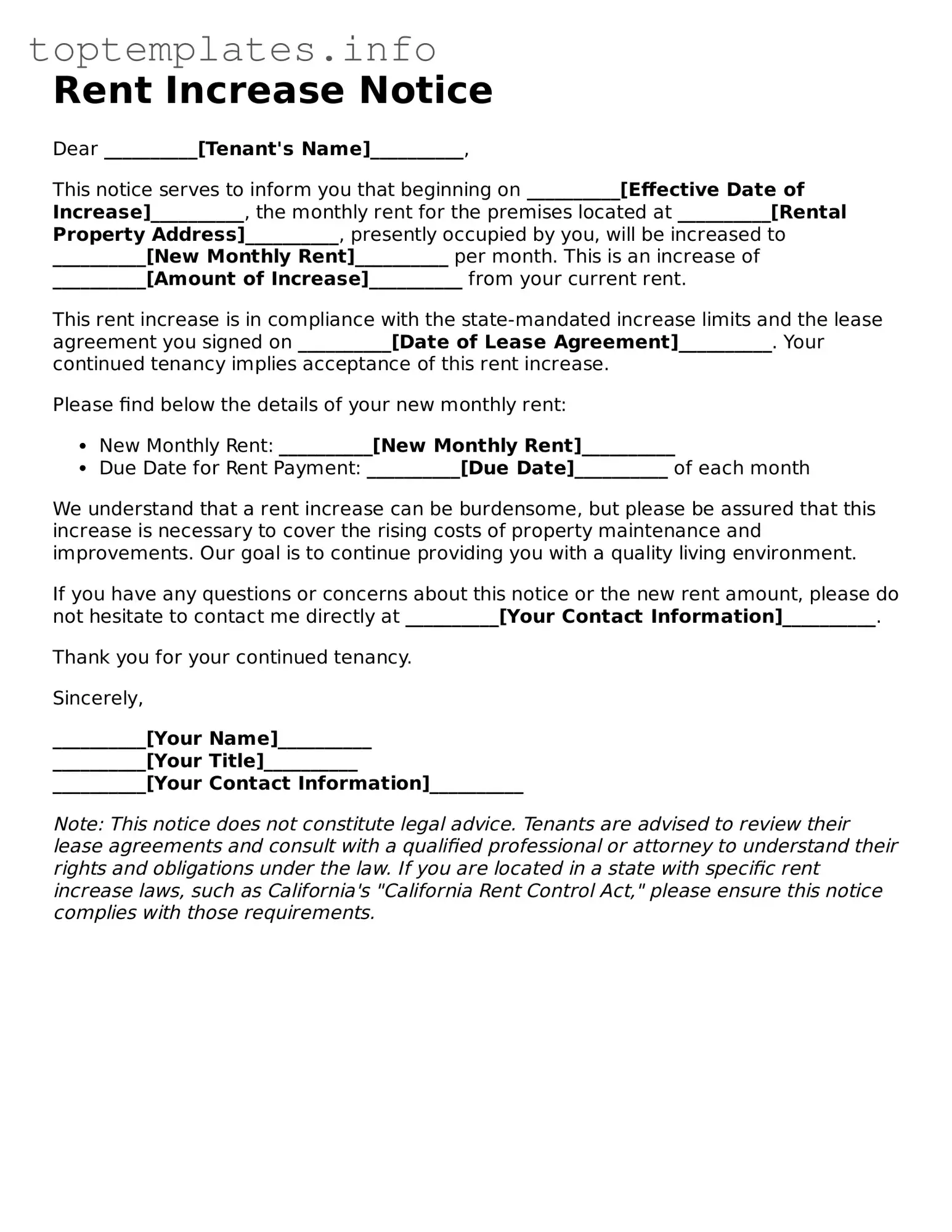 Attorney-Approved Rent Increase Letter Template