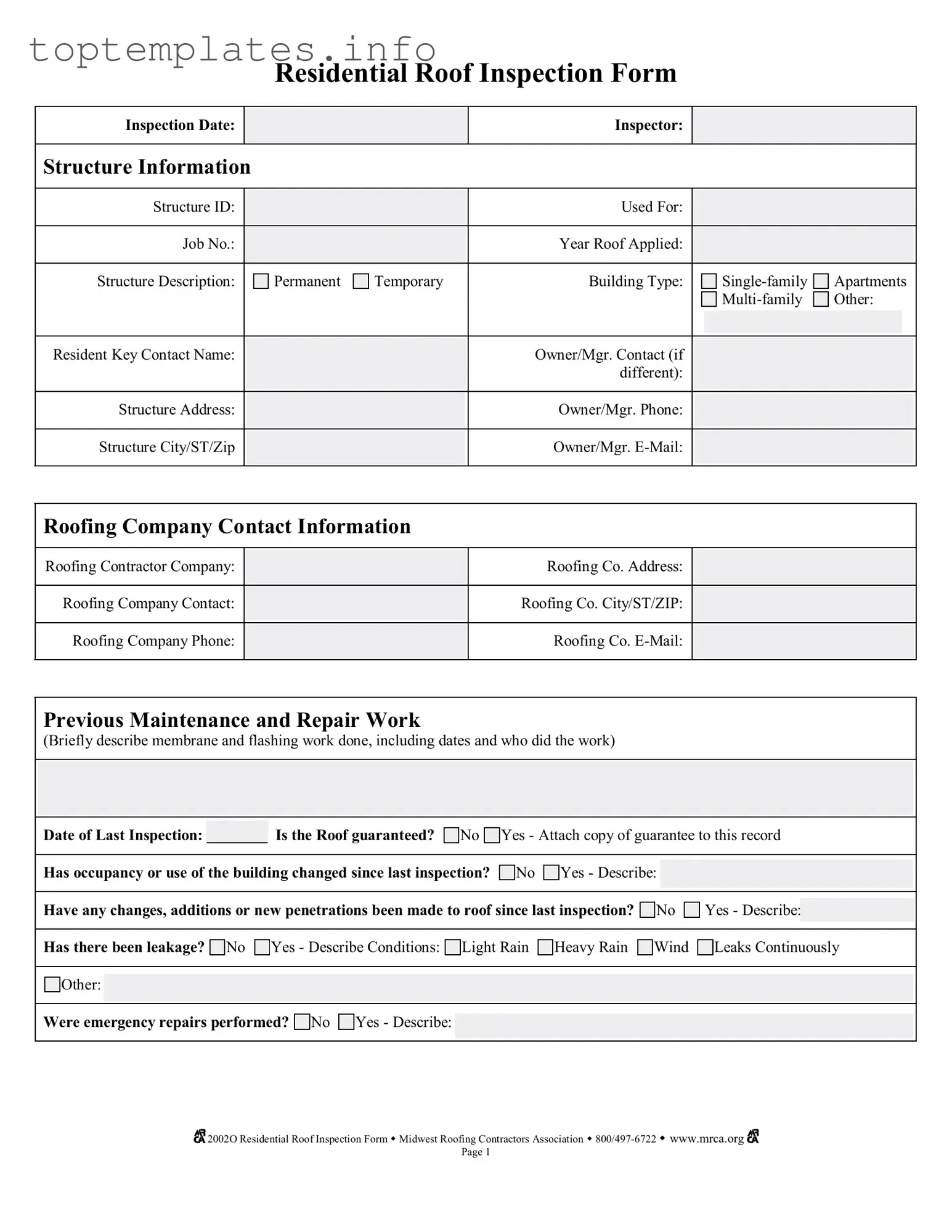 Fill in Your Roof Inspection Form