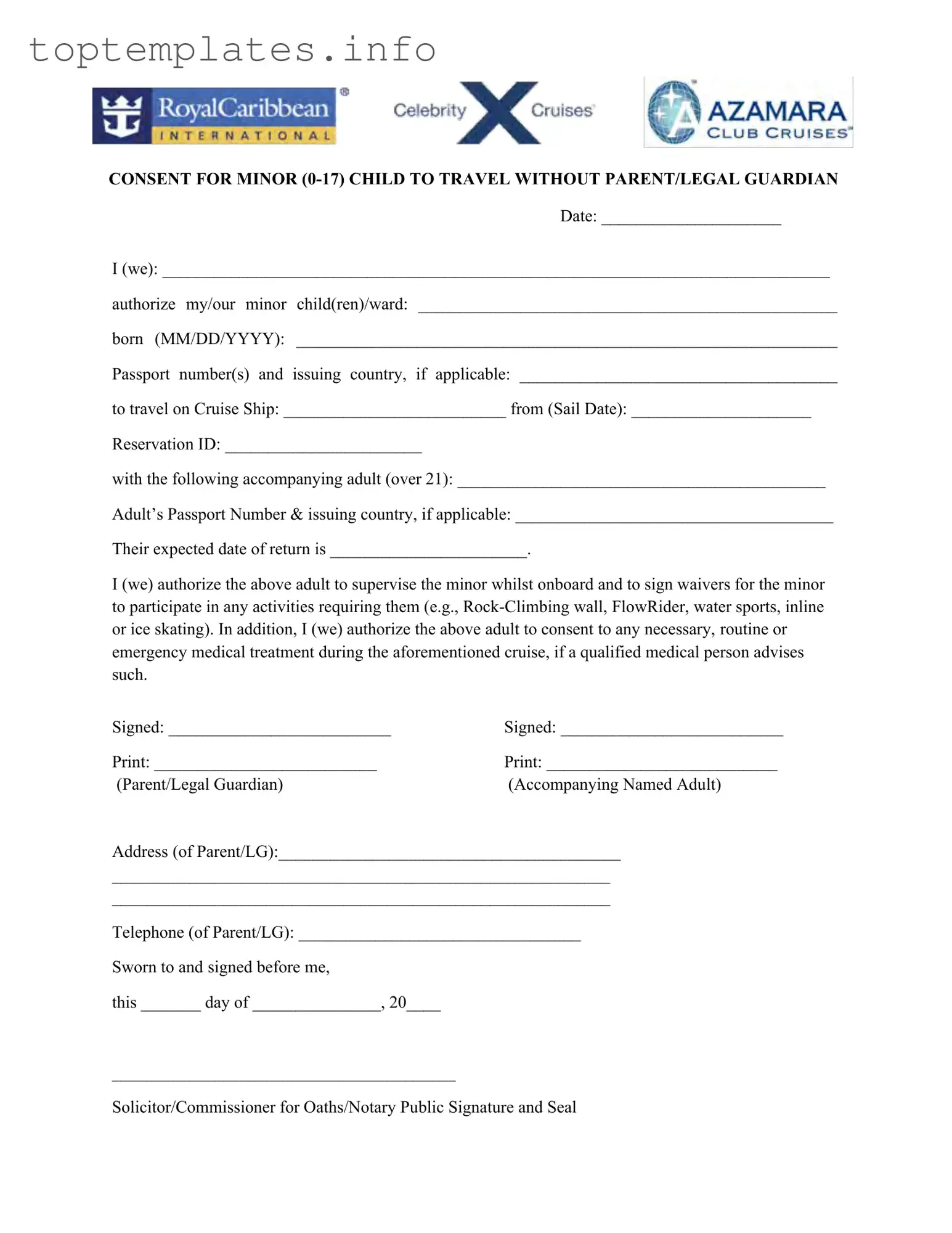 Fill in Your Royal Caribbean Parental Consent Form