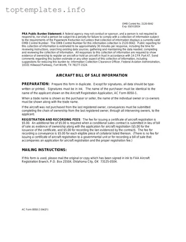 Fill in Your Aircraft Bill of Sale AC 8050-2 Form