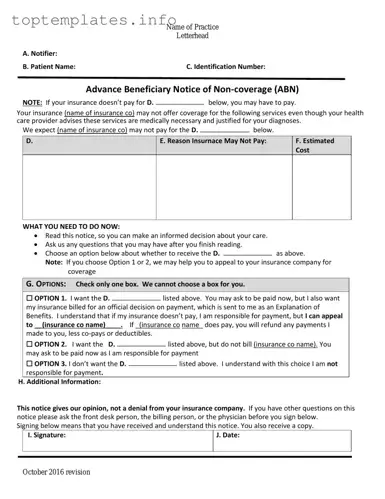 Fill in Your Advance Beneficiary Notice of Non-coverage Form