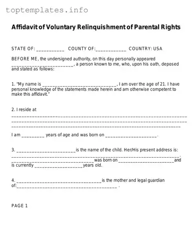 Fill in Your Affidavit Parental Rights Form