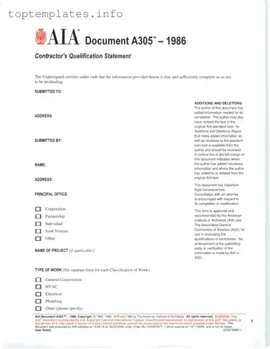 Fill in Your AIA A305 Form