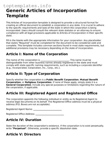 Attorney-Approved Articles of Incorporation Template