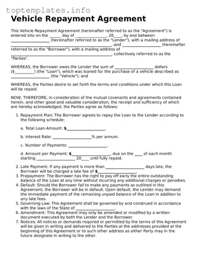 Attorney-Approved Vehicle Repayment Agreement Template