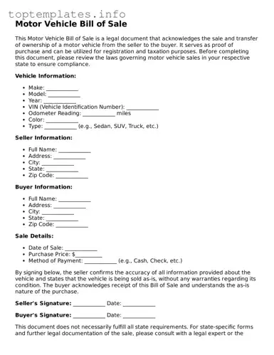 Attorney-Approved Motor Vehicle Bill of Sale Template