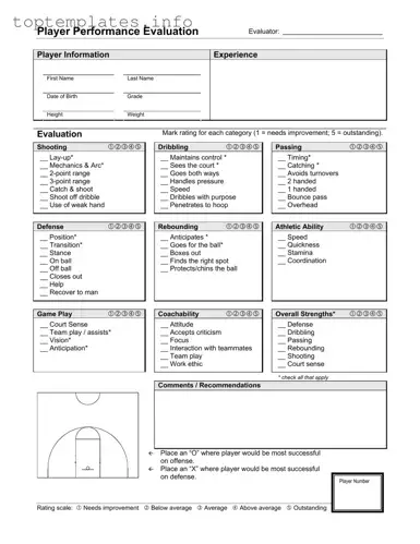 Fill in Your Basketball Evaluation Form