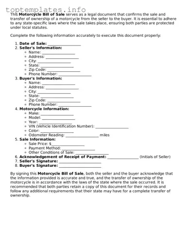 Attorney-Approved Motorcycle Bill of Sale Template