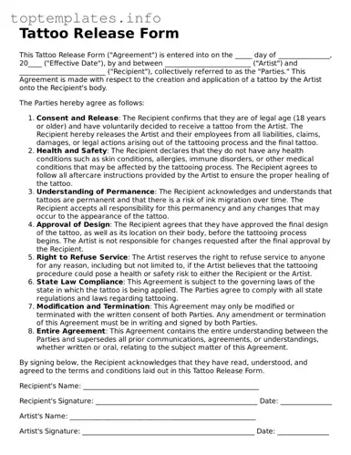 Attorney-Approved Tattoo Release Template