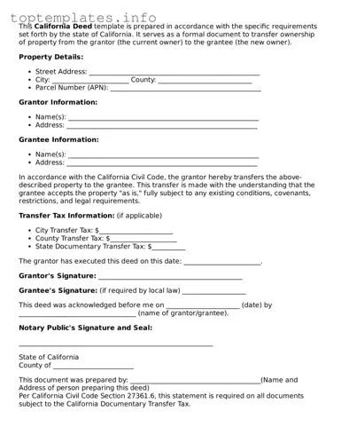 Printable Deed Document for the State of California
