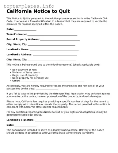 Printable Notice to Quit Document for the State of California